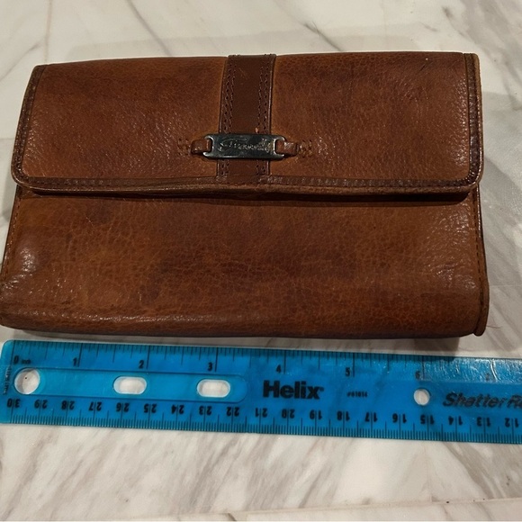 VTG Fossil Wallet Brown Leather Trifold Snap Close Checkbook 4” x 7” - Picture 3 of 15